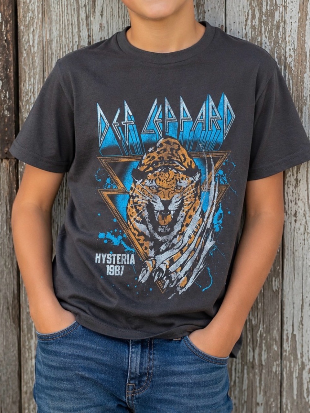 abercrombie kids Black Def Leppard Hysteria 1987 Tiger Graphic Tee